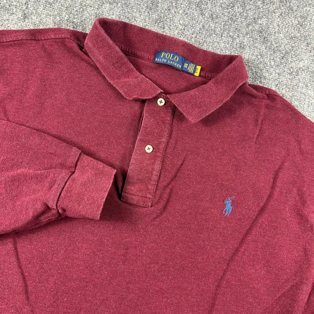 Polo Ralph Lauren Polo Shirt Mens 3XB Burgundy‎ Long Sleeve Pique Pony Logo Big
